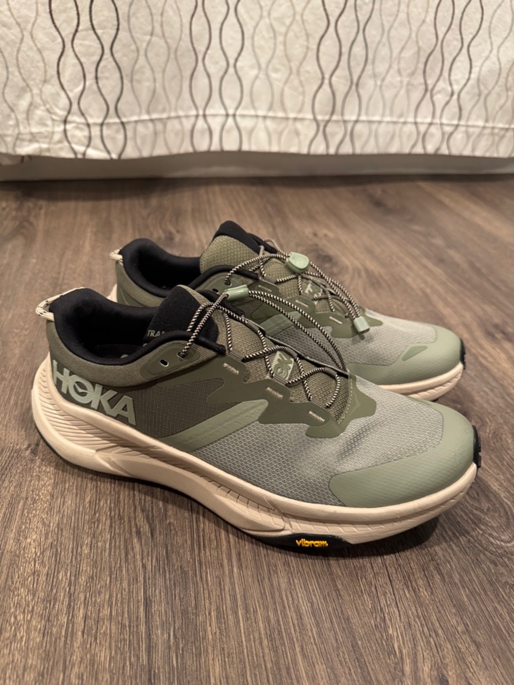 Hoka Men's Olive Green and Cream Trail Running Shoes